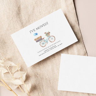 Carte De Visite J'ai déplacé Watercolor Blue Bike Nouvelle adresse