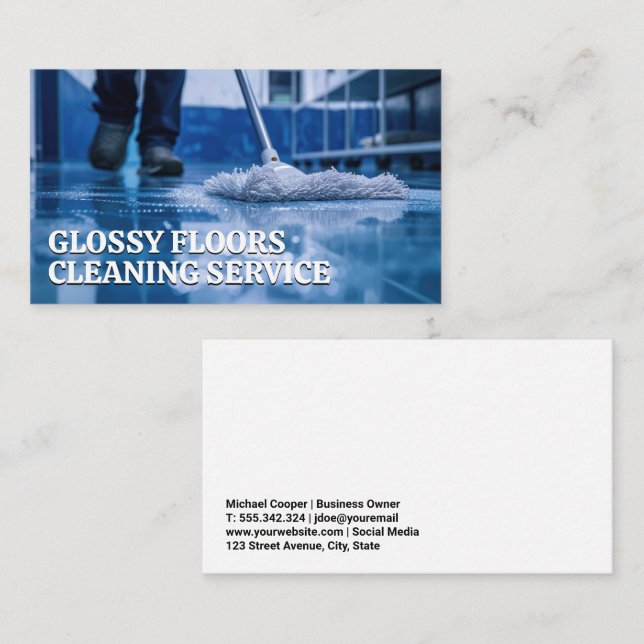 Carte De Visite Janitor Mopping | Services de nettoyage des sols (Devant / Derrière)