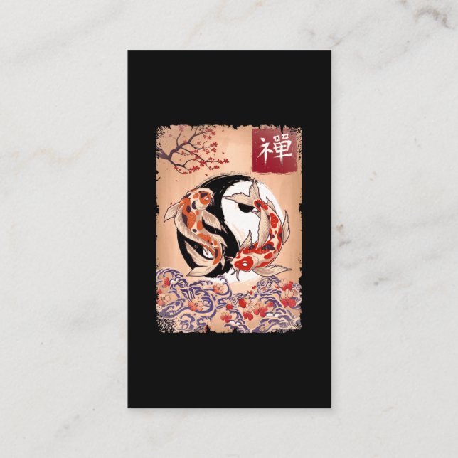 Carte De Visite Japanese Koi Fish Cherry Blossom Carp Flower (Devant)