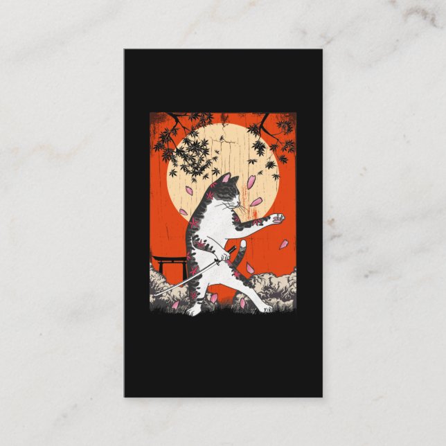 Carte De Visite Japonais Samurai Chat Swordsman Kitten (Devant)