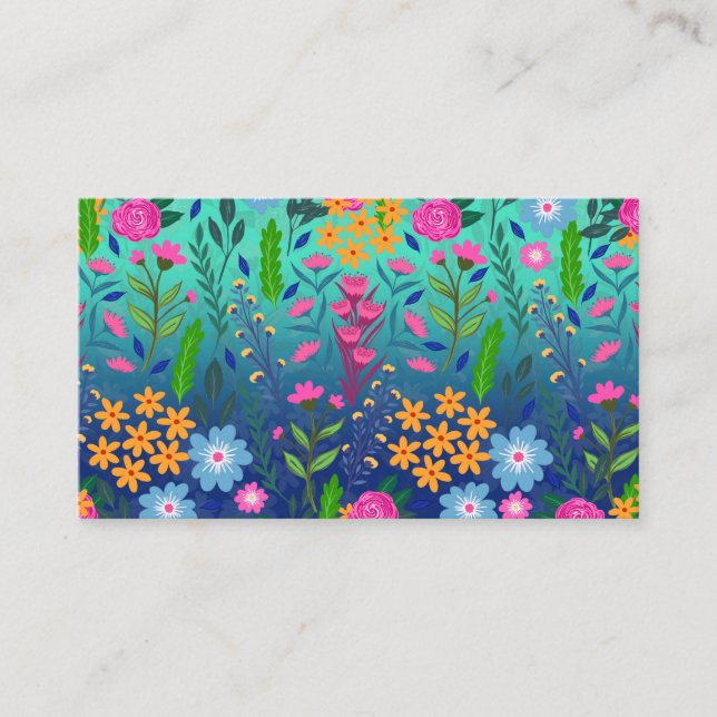 Carte De Visite Jardin à fleurs de couleur bleue (Devant)