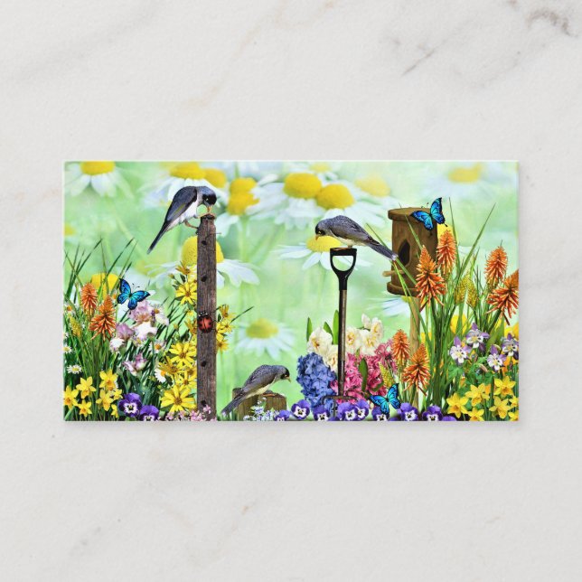 Carte De Visite Jardin aux fleurs de Birdhouse (Devant)