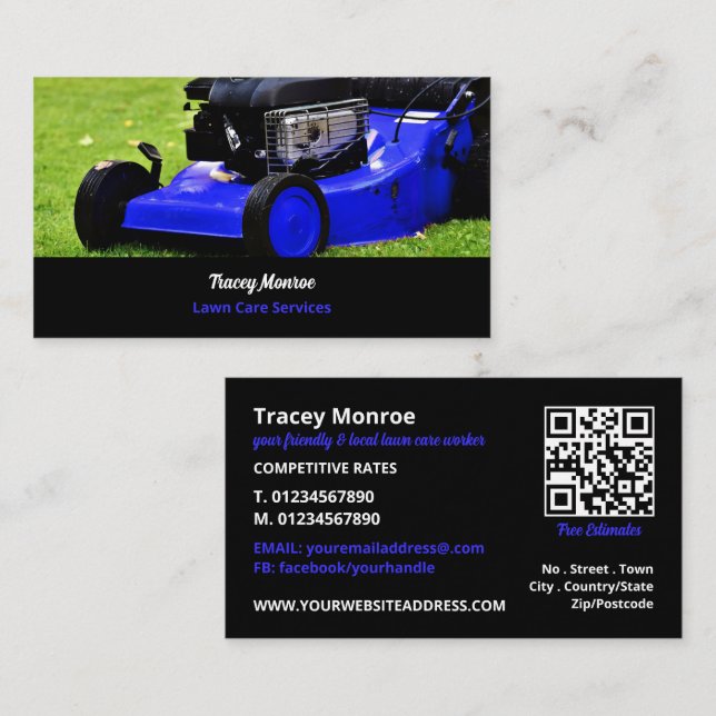 Carte De Visite Jardin Bleu Pelouse-Mower, Services d'entretien de (Devant / Derrière)