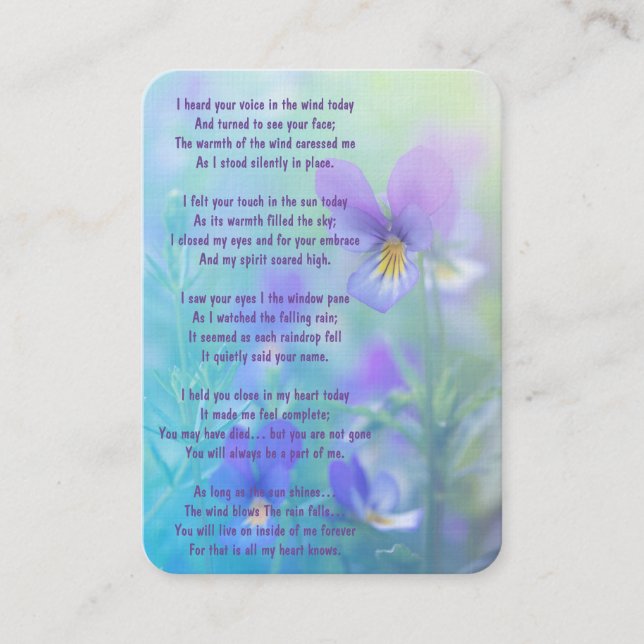Carte De Visite Jardin de fleurs de Pansy Photo Memorial (Devant)