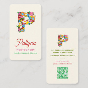 Carte De Visite Jardin de fleurs printanières douces Lettre P Mono