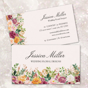 Carte De Visite Jardin Floral de Rose Colorée Aquarelle