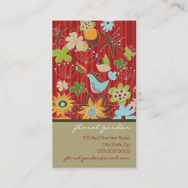 Carte De Visite Jardin floral rouge géant fleuri d'un chic moderne (Devant)