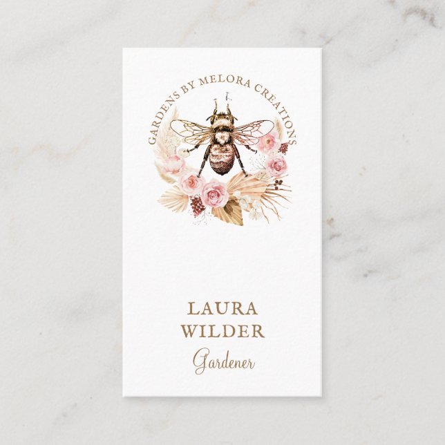 Carte De Visite Jardin Miel Abeille Blush Crème Rose Florale (Devant)