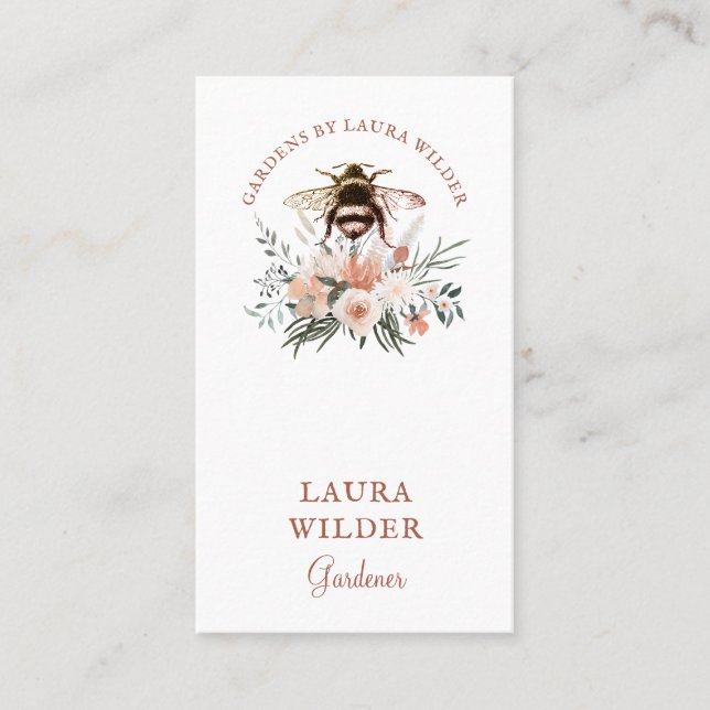Carte De Visite Jardin Miel Abeille Blush Pêche rose Floral (Devant)