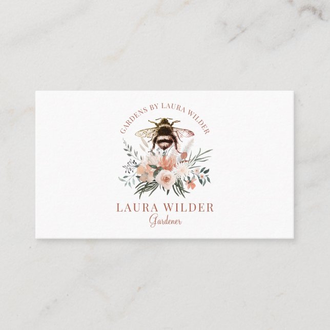 Carte De Visite Jardin Miel Abeille Blush Pêche rose Floral (Devant)
