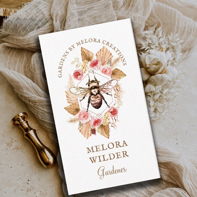 Carte De Visite Jardin Miel Abeille Blush Rose Et Floral (Créateur téléchargé)