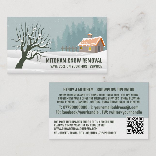 Carte De Visite Jardin Neige, Snow Removal Company Publicité (Devant / Derrière)