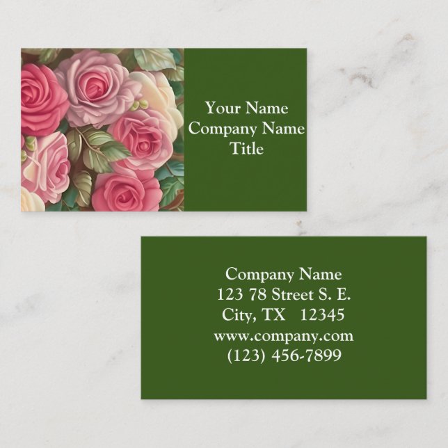 Carte De Visite Jardin Rose victorien - Fleurs rose pastel (Devant / Derrière)