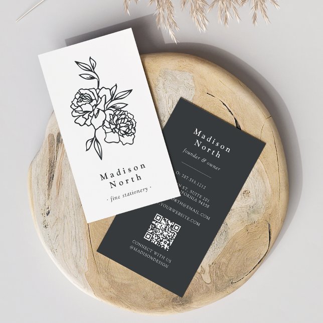 Carte De Visite Jardin secret | Code QR vertical floral (Créateur téléchargé)