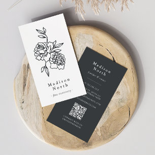 Carte De Visite Jardin secret   Code QR vertical floral