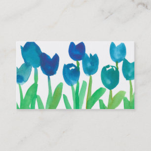 Carte De Visite Jardin Tulip Bleu Aquarelle Peinte Fleurs