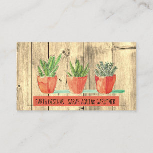 Carte De Visite Jardinier Bois rustique Aquarelle Bois et Plantes