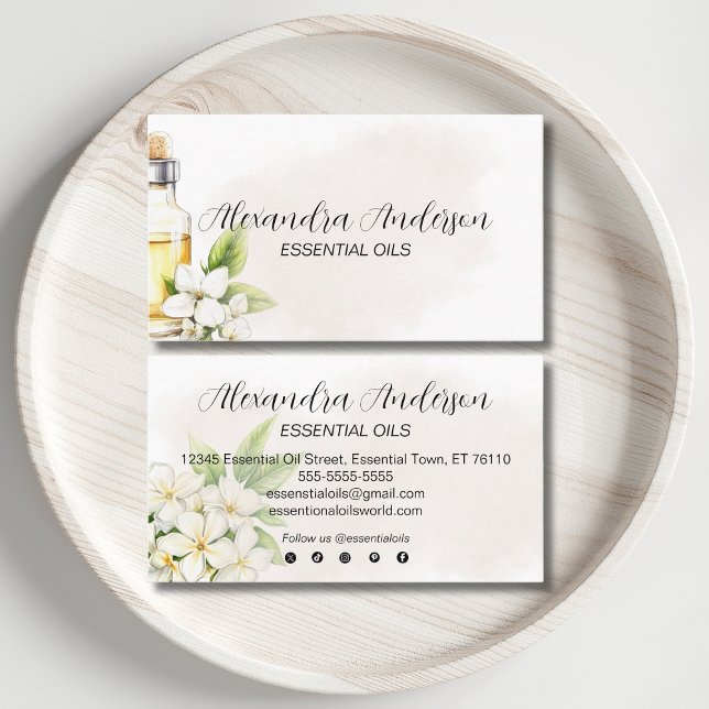 Carte De Visite Jasmin naturel Huiles essentielles Aquarelle Flora (Natural Jasmine Essential Oils Watercolor Floral Business Card)
