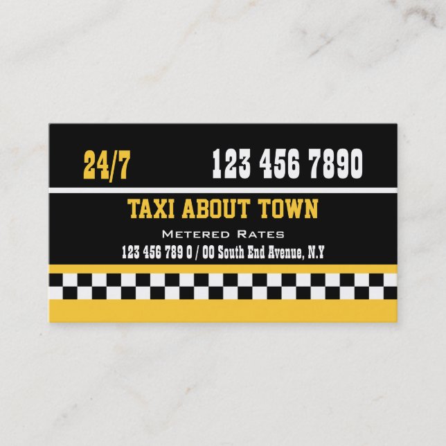 Carte De Visite Jaune blanc noir de taxi (Devant)