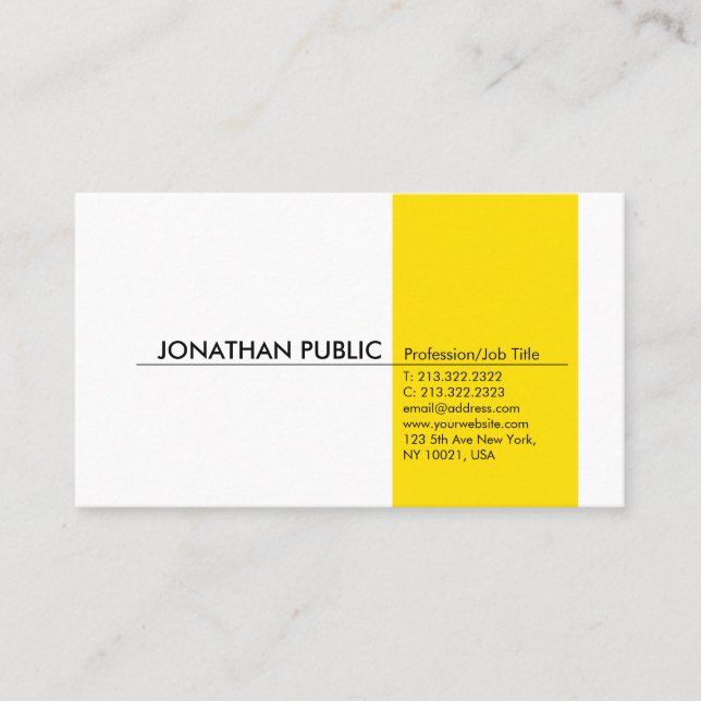 Carte De Visite Jaune Blanc Simple Moderne Professionnel Élégant (Devant)