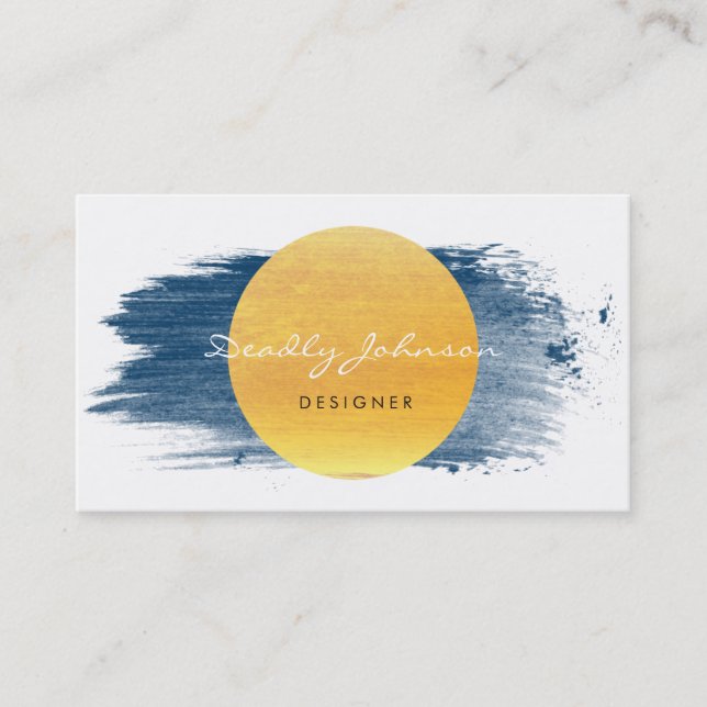 Carte De Visite Jaune bleu élégant d'abrégé sur moderne aquarelle (Devant)