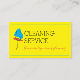 Carte De Visite Jaune bleu minimaliste Janitorial Handy Mop Clean