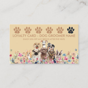 Carte De Visite Jaune Brown Chien Walker Groomer Punch Loyauté