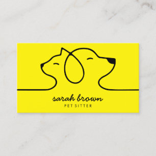 Carte De Visite Jaune Chat Chien Ligne Logo Petsitter