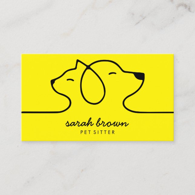 Carte De Visite Jaune Chat Chien Ligne Logo Petsitter (Devant)