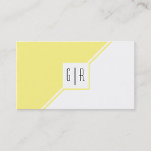Carte De Visite Jaune clair et blanc monogramme géométrique modern