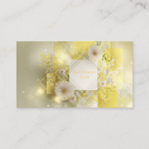 Carte De Visite Jaune Clair Floral Mimosa Géométrique Diamant