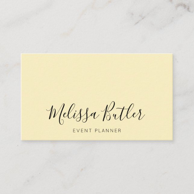 Carte De Visite Jaune en pastel de calligraphie élégante (Devant)