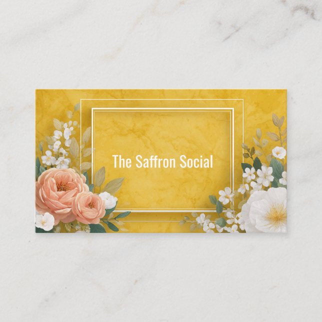 Carte De Visite Jaune Moutarde Floral Aquarelle Géométrique Rose (Devant)