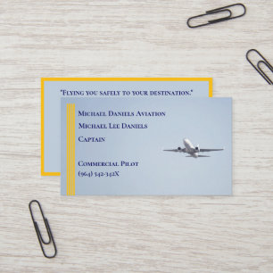 Carte De Visite Jaune rayures Avion Commercial Capitaine Pilote