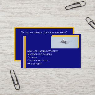 Carte De Visite Jaune rayures Avion Commercial Capitaine Pilote