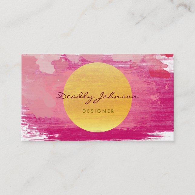 Carte De Visite Jaune rose élégant d'abrégé sur moderne aquarelle (Devant)