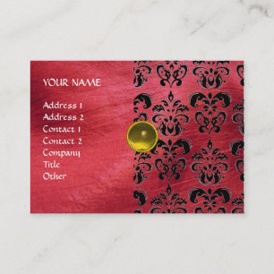 Carte De Visite JAUNE TOPAZ MON, ROUGE DAMASK SILK, Gray Agatha