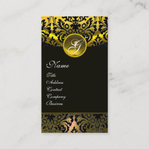 Carte De Visite JAUNE TOPAZ NOIR DAMASK MONOGRAM, or
