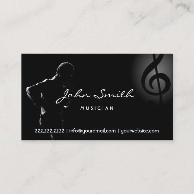 Carte De Visite Jazz Saxophone Music Élégant Clef Musical (Devant)