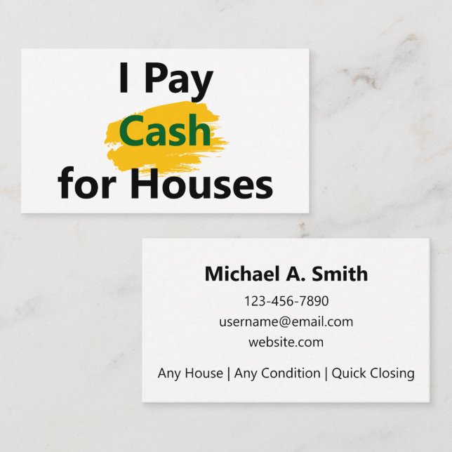 Carte De Visite Je paie en espèces pour les maisons (Devant / Derrière)