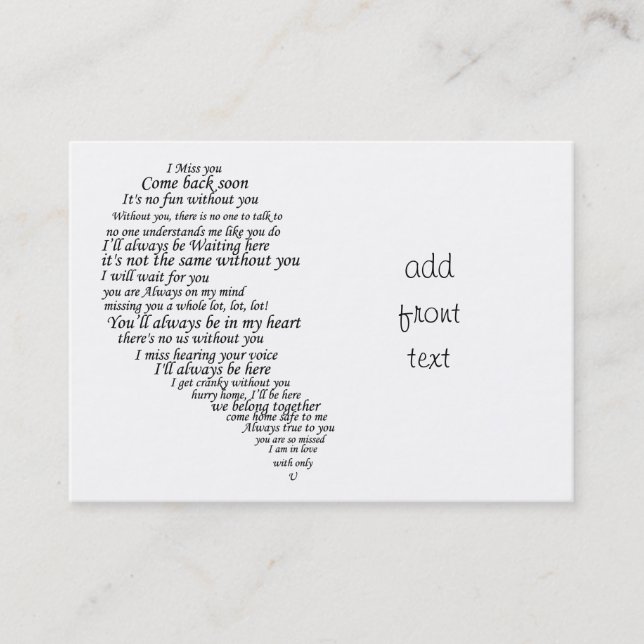 Carte De Visite Je te manque du texte en demi-coeur (Devant)