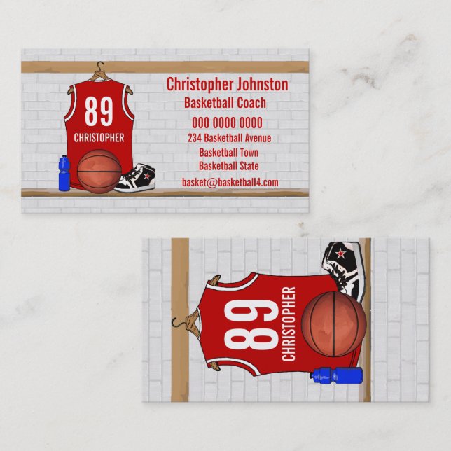 Carte De Visite Jersey de basket-ball rouge et blanc personnalisé (Devant / Derrière)