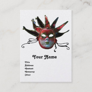 Carte De Visite JESTER ROUGE NOIR MASK Masquerade Party Pearl