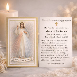 Carte De Visite Jesus Divine Mercy Funeral Memorial Prayer Cards