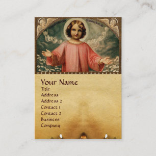 CARTE DE VISITE JÉSUS ENFANT AUX ANGES ET COURONNES DE NOËL