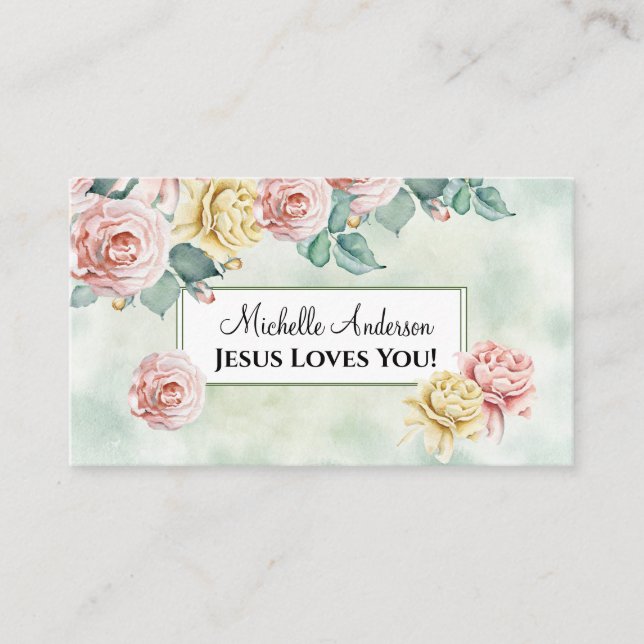 Carte De Visite Jésus T'Aime ! Belles Roses Roses Roses Roses Rose (Devant)