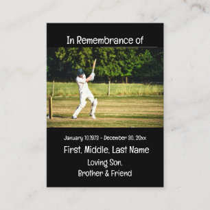 Carte De Visite Jeu du joueur de cricket Memorial Keepsaké