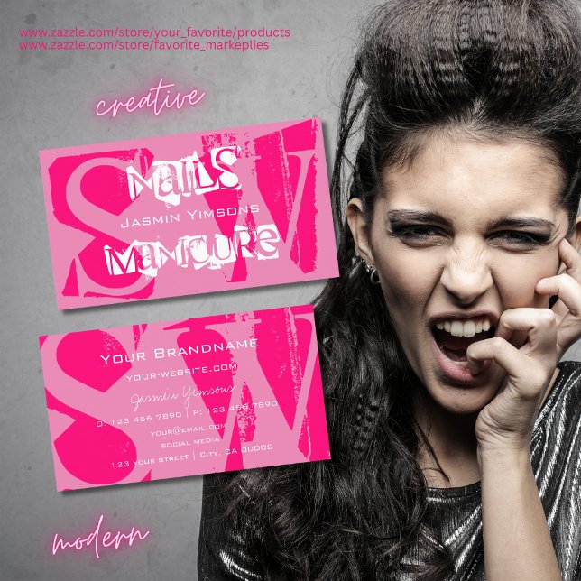 Carte De Visite Jeu d'yeux rose et blanc avec Monogramme élégant (Créateur téléchargé)