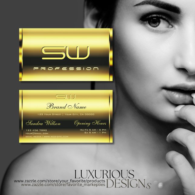 Carte De Visite Jeu d'yeux Shimmery Golden et Faux Initiales 3D (Créateur téléchargé)