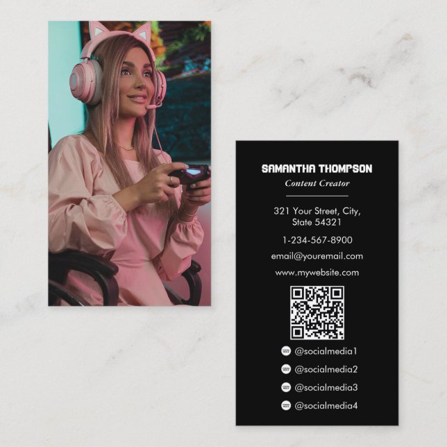 Carte De Visite Jeu Influencer Gamer Content Créateur Photo Pleine (Devant / Derrière)